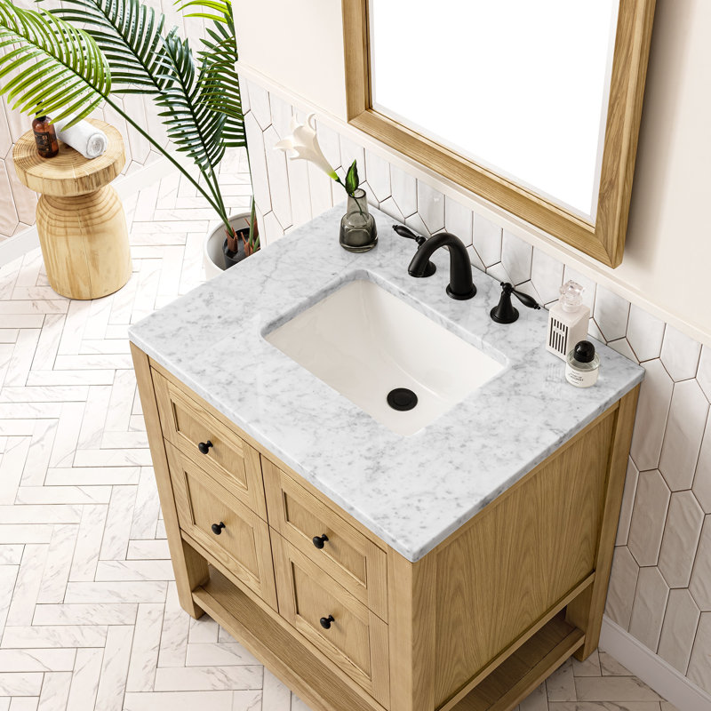 Breckenridge 30'' W Single Vanity, Carrara White, Light Natural Oak, 8" Widespread
