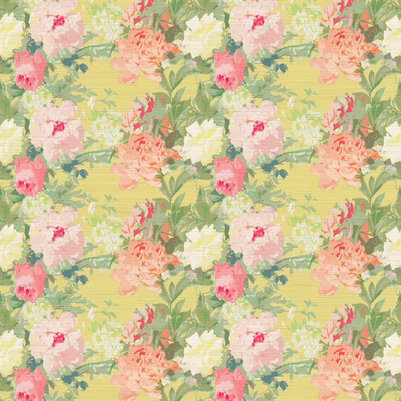Les Fleurs Floral Grass Cloth Non-Pasted Metallic Wallpaper Roll, Yellow