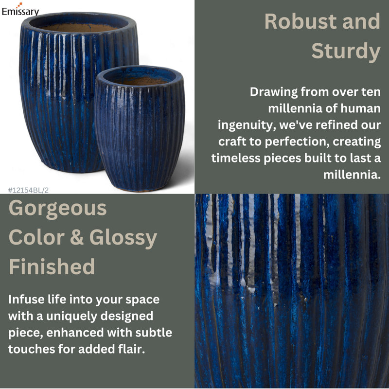 Hensler Handmade Ceramic Planter, Blue, 20" H x 16" W x 16" D