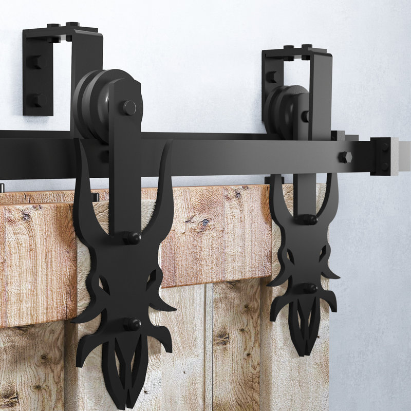 Ensemble de quincaillerie de porte de grange à double rail pour deux utilisations Black Rustic Imperial Design (porte non incluse)