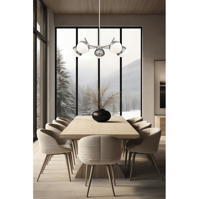 Trombetta 5 Light Chandelier in Modern Gold, Brushed Nickel