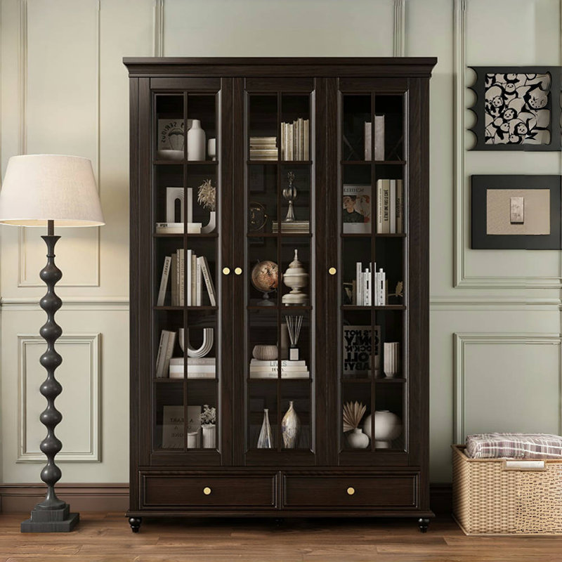 Vitrine simple en bois massif de style américain, Noir