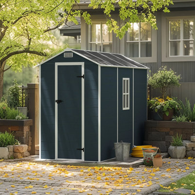 4X8 Ft. Durable Resin Outdoor Storage Shed With Single Doors For Garden Patio Furniture And Tools, Dark Gray