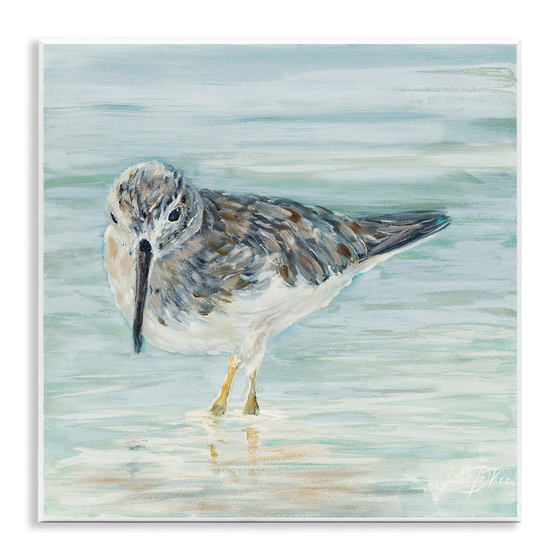 Bécasseau nautique, eau de plage peu profonde, oiseau traditionnel, impression sur bois