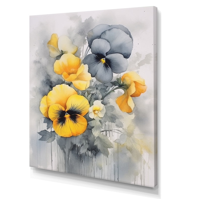 Yellow And Grey Minimalism Pansies, Wrapped Canvas, 32" H x 24" W x 1" D