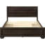 Lit à panneau de rangement très foncé, cadre rectangulaire, support à lattes, attrait rustique, lit sans base avec finition, deux tiroirs pour le rangement sous le lit, tête de lit encastrée, silhouette épurée,-129957184
