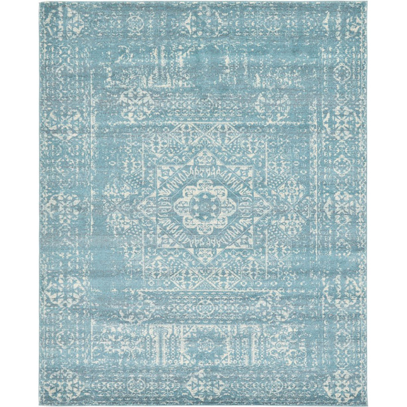Tapis bleu sarcelle Kasha, Rectangle 8 pi x 10 pi