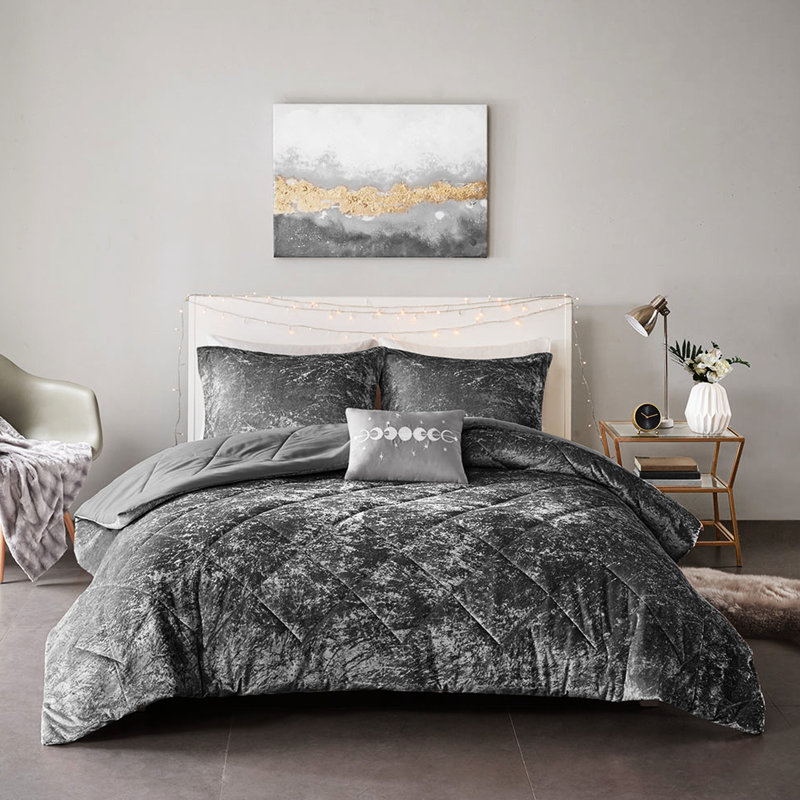 Édredon et oreiller en velours gris simple / simple TG, Édredon pour lit simple / simple TG + 3 pièces s, Gris