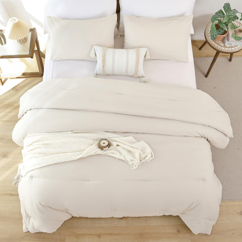 Ensemble d'édredon en microfibre douce - Édredon léger avec deux taies d'oreiller pour toutes les saisons, Beige