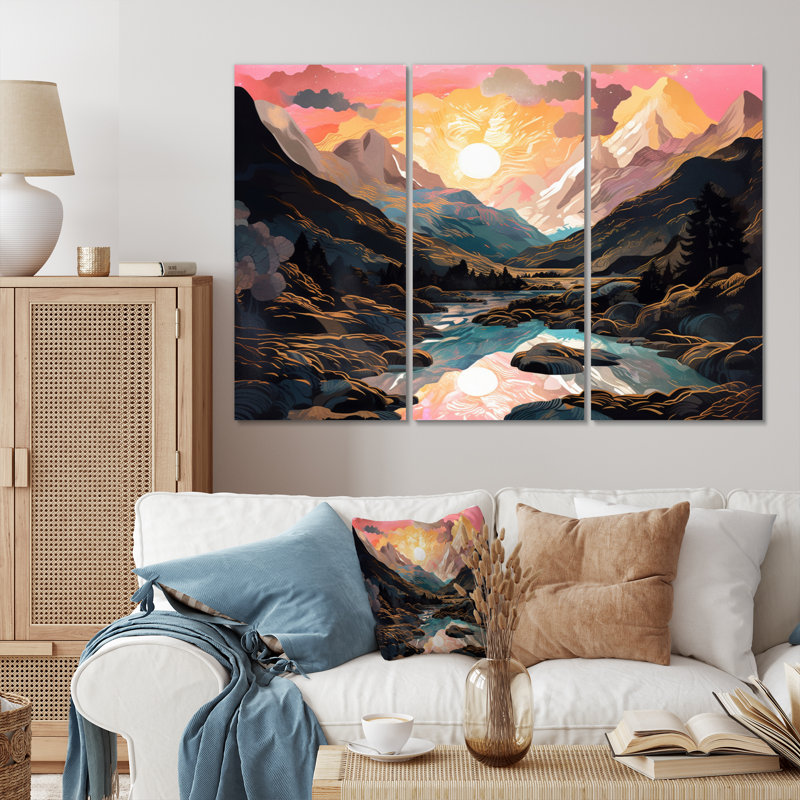 Fiery Mountain Skies I, impression sur toile 3 pièces, H 40 po x l 60 po x P 1 po