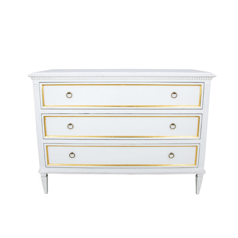 Lauren 3 - Drawer Solid Wood Dresser, White/Gold