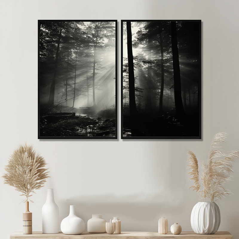 «Black and White Forest Silence», art mural sur toile surdimensionné «Forest», Noir, H 36 po x l 48 po