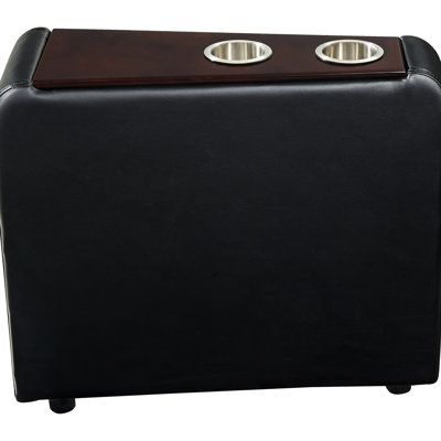 Contemporary Black Upholstered Wedge Console For Home Theater Featuring Gel Memory Foam Top And Two Cupholders, 23.95h X 11.5w 26.96d Inches Faux Leather With Built - In Cupholders Cool Foam, 23.95