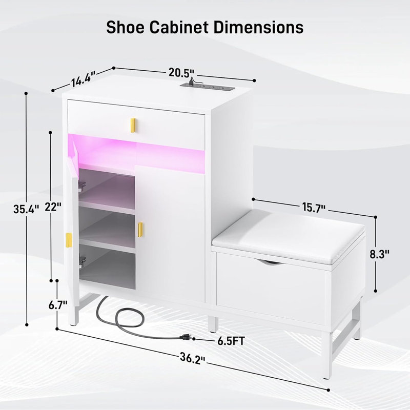 12 Pair Shoe Storage Cabinet, White/Gold