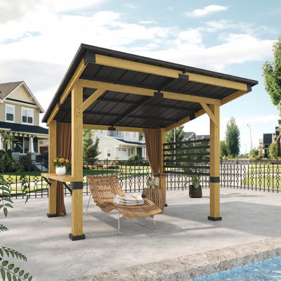 11 pi. x 10 pi Pavillon de jardin en bois avec rideaux d'intimité et crochet de plafond