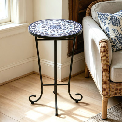 Table de bout d'appoint de patio bleue et noire, table d'appoint d'extérieur pour patio, porche et cour arrière