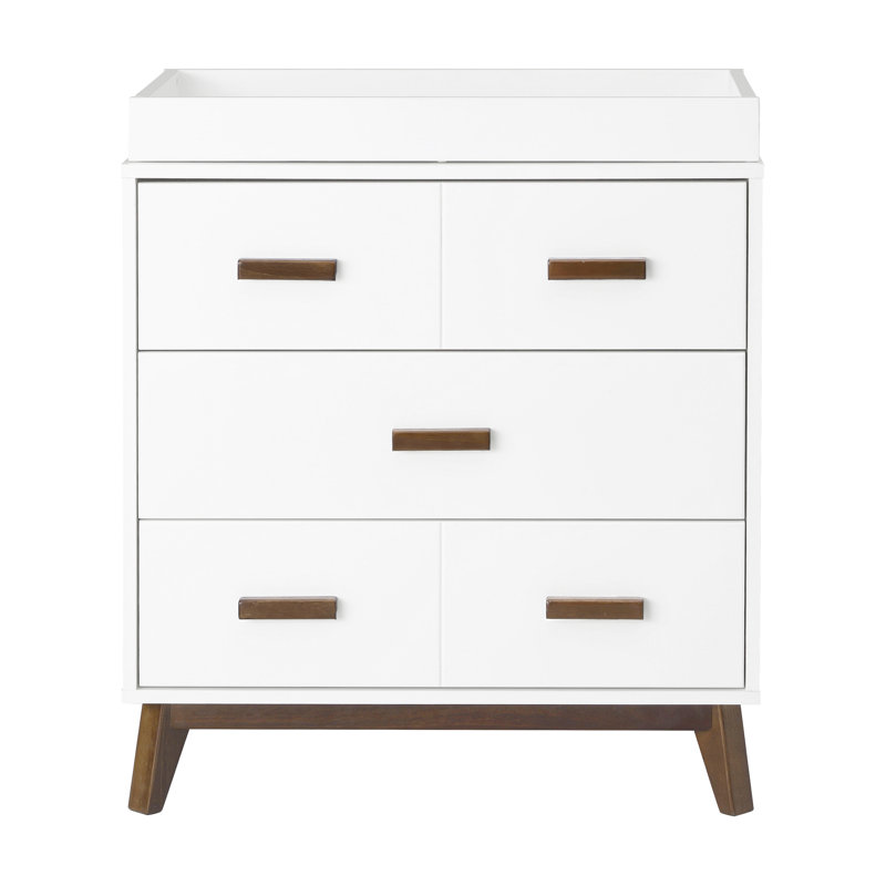 Scoot 3 Drawer Changing Table, White/Natural Walnut