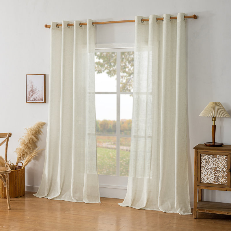 Draycott Solid Color Polyester Linen Textured Curtains Grommets Panel(Set of 2), 52" W x 108" L