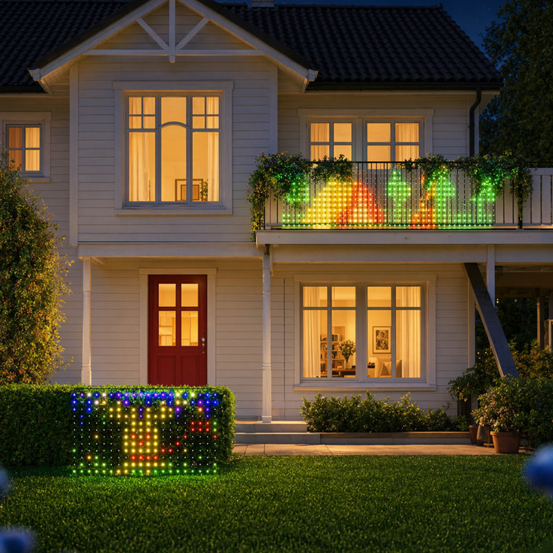 Smart Net Lights,RGB and DIY Functions,256 LEDs Outdoor Net Lights with 64 Modes for Bush Patio Decor,Waterproof,Green Wire