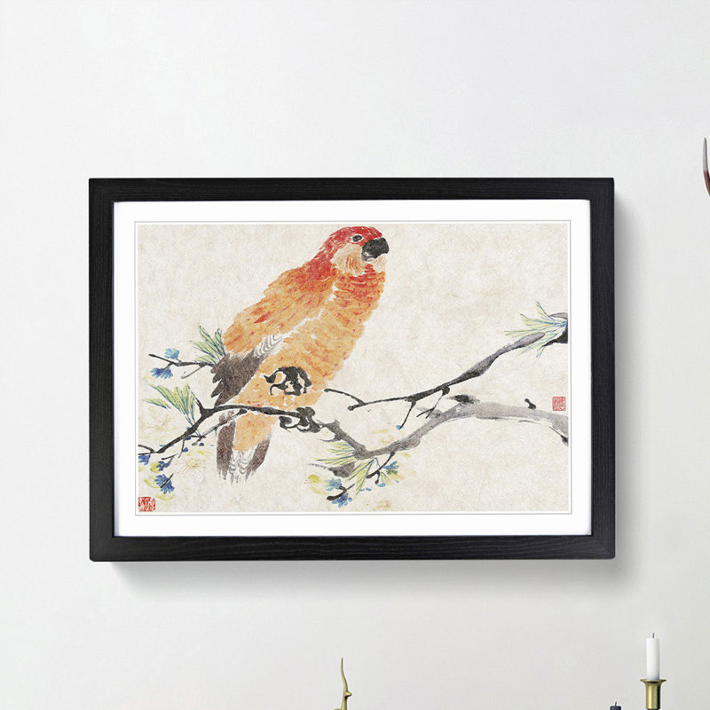 Parrot by Ren Yi - Framed Print, 48cm H x 65cm W x 2cm D, Black Framed