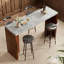 Table de bar 55 po pour 4-6 personnes avec plateau en faux marbre, table de pub rectangulaire à hauteur de comptoir moderne-1862115299
