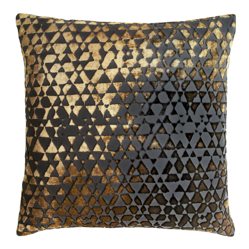 Triangles Square Velvet Pillow Cover & Insert, 22" x 22", Copper Ivy