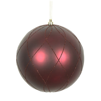 4" Wine Matte and Glitter Swirl Ball Ornament, with drilled and wired caps. Comes 4/box.