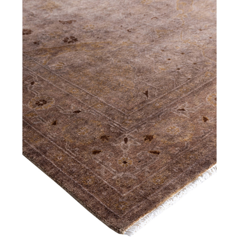 Overdyed Hand-Knotted Wool Modern-Contemporary Brown Runner 4' 0" x 12' 1"
