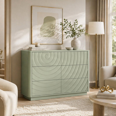 6 Drawer Dresser for Bedroom, Wide Modern Chest with Handle-Free Ripple Design, Wooden Clothes Organizer