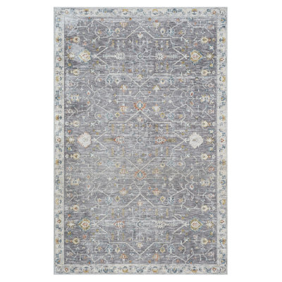 Tapis d'intérieur traditionnel à bordure Jolene, gris / ivoire