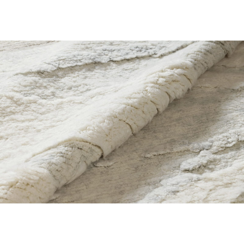 Cumulous II Hand Knotted Wool Abstract Area Rug in Beige/Gray, Runner 3' x 10'