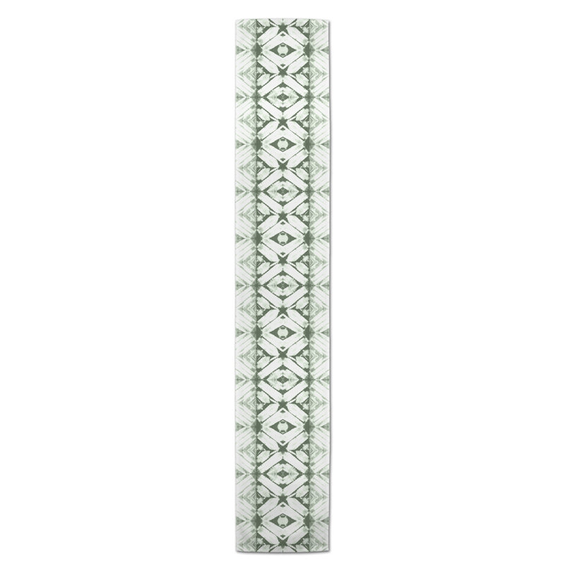 Chemin de table Maghull Diamond Shibori, 72 po x 16 po, Sauge vert