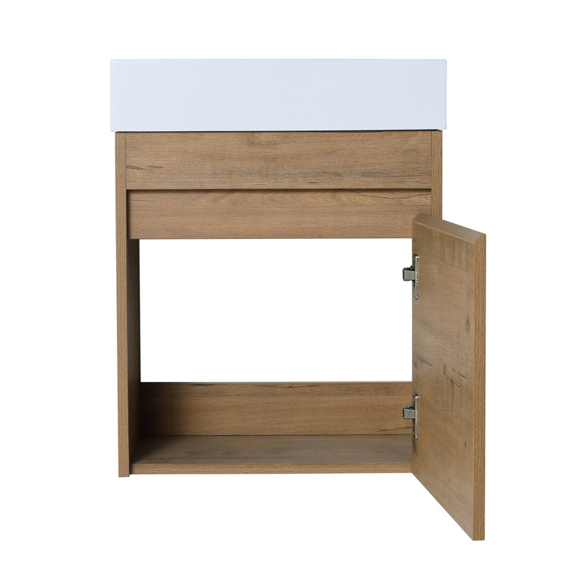 Modern 18'' Bathroom Vanity With Resin Sink & Soft-Close Door, Ample Storage Capacity, Imitative Oak Color 18'', Sink, Cabinet Design, Storage,