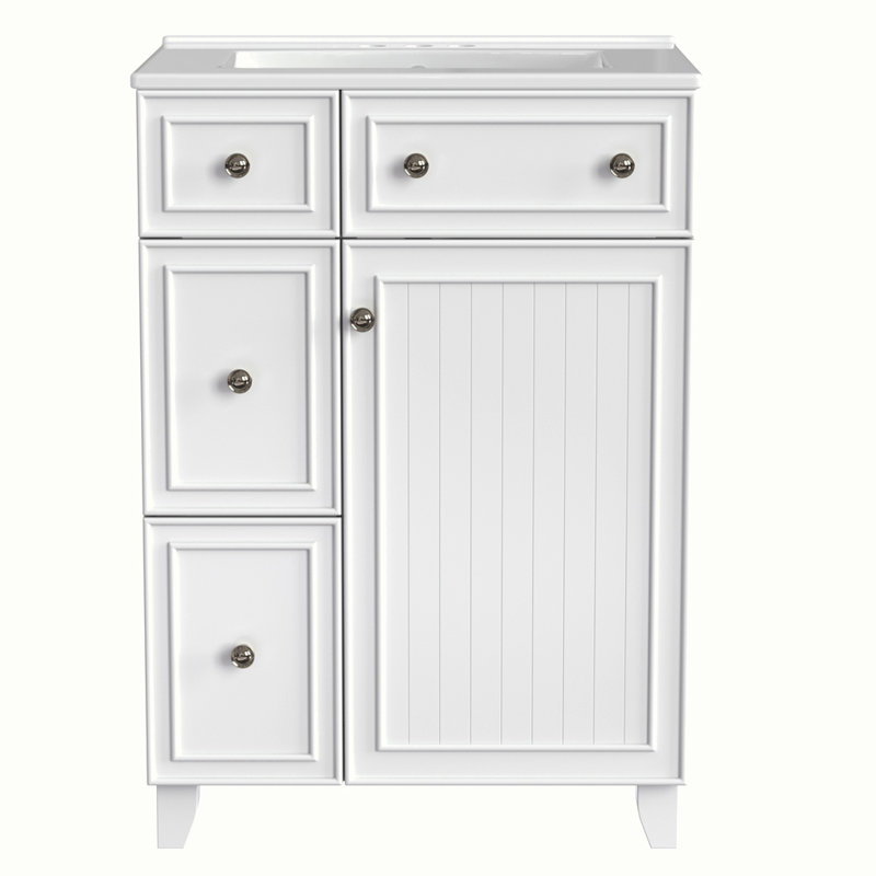 Armoire de salle de bain avec lavabo en céramique, 2 tiroirs et 1 porte