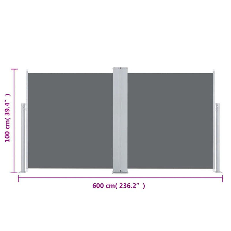 Paravent rétractable avec auvent pliant, H 39,4 po x l 236,22 po, Brun