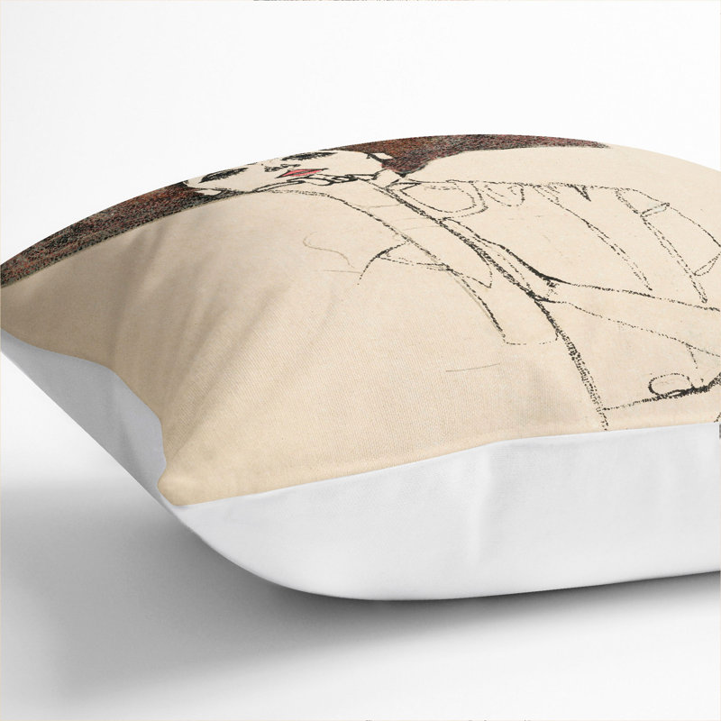 Portrait Of A Woman Vol.1 By Egon Schiele Square Throw Cushion, 40cm H x 40cm W x 15cm D, White