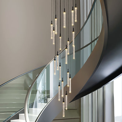 Lustre en cristal de 20 lumières de hauteur, luminaire moderne à DEL à intensité variable avec 3 températures de couleur réglables