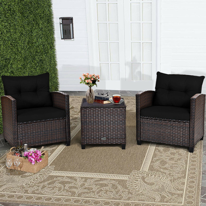 Chunn 2 - Person Patio Conversation Sets with Cushions, Black, Dark Grey
