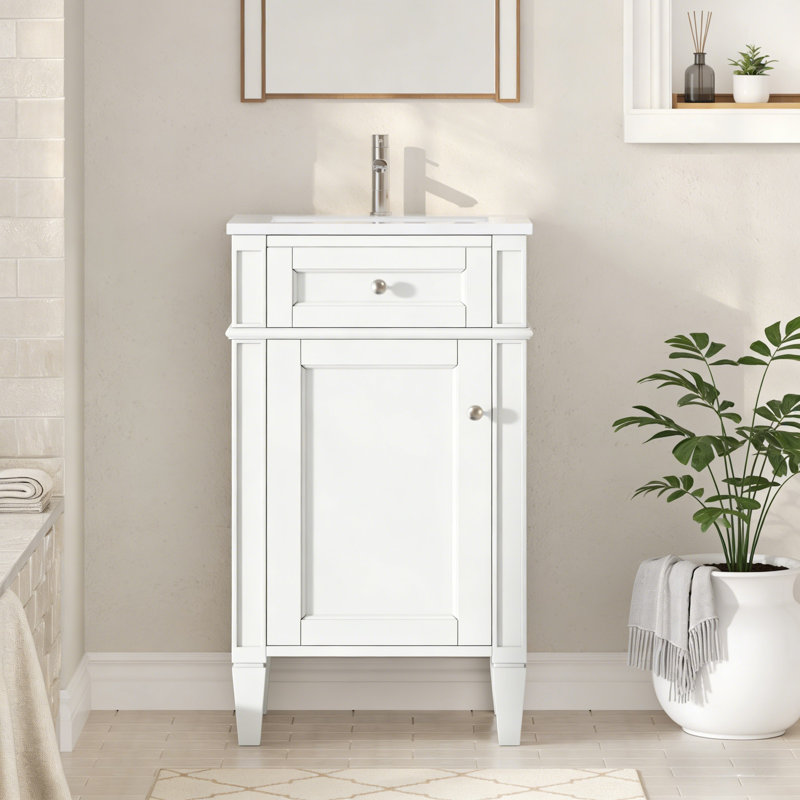 Meuble-lavabo 18 po avec lavabo en céramique, Blanc