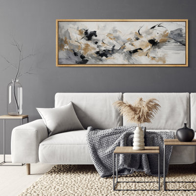 «Neutral Abstract Composition» en noir et or gris - reproduction d'art sur toile encadrée
