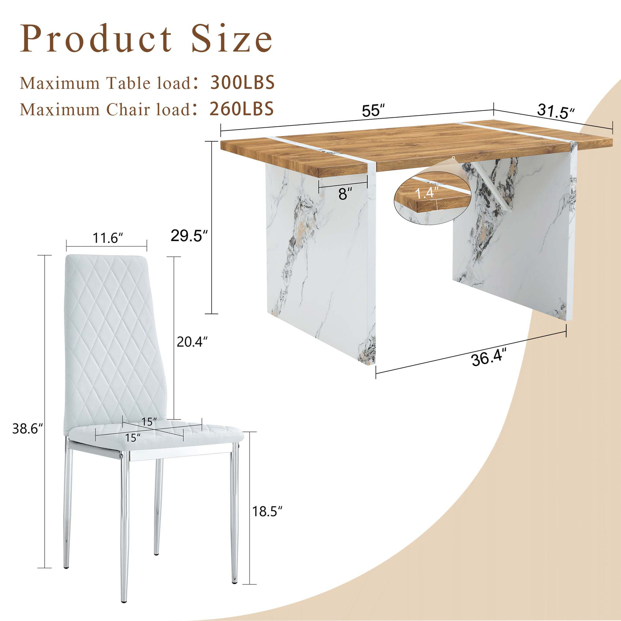 Mercer41 Table And Chair Set,Natural Wood Grain MDF Dining Table-Paired ...