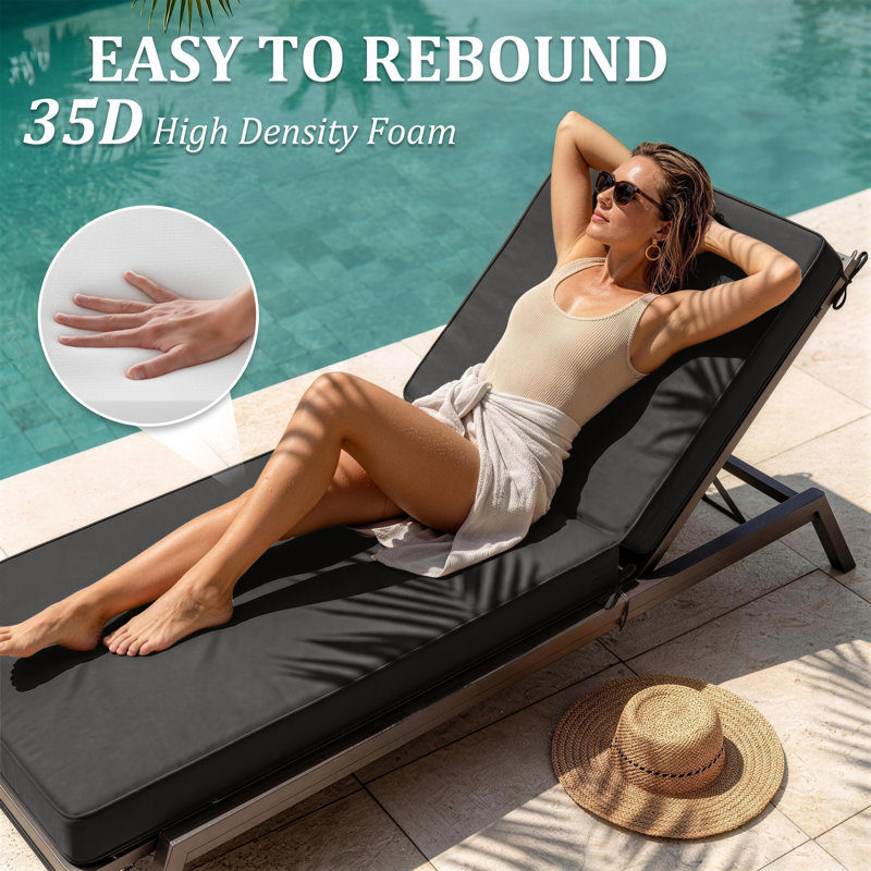 Outdoor 4'' Chaise Lounge Cushions Lounge Chair Cushions 26" W X 80" L (Cushions Only), Black, 2, 26" W x 80" D
