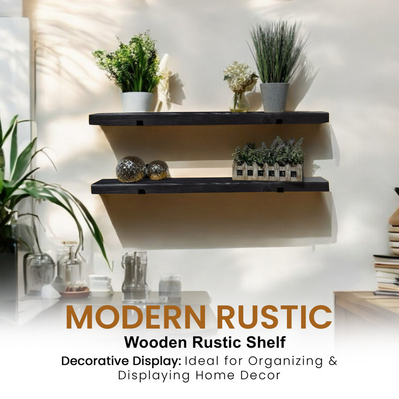 Unique Wood Bracket Shelf, 4.5cm H x 100cm W x 15cm D, Black