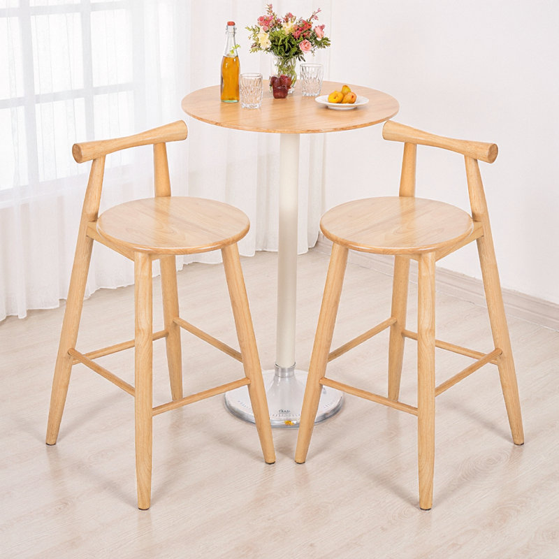 Ensemble de tabourets de bar en bois d'hévéa naturel pour un usage intérieur, confortable et stable, ensemble de 2
