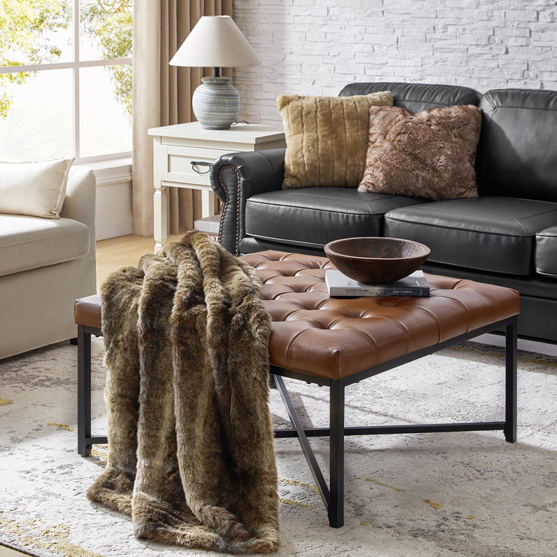 Table basse en cuir véritable Anahli Tatiana, Brun