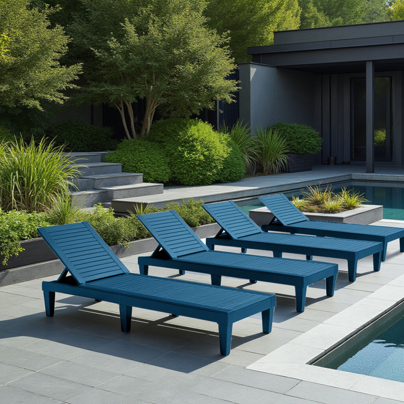 Nestl Waterproof, Lightweight, and Adjustable Outdoor Polyresin Chaise Lounge Chair Set, Ocean Blue, 4
