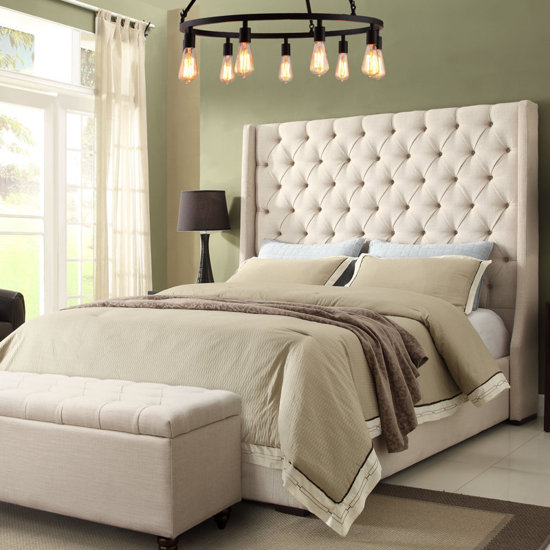 Park Avenue Upholstered Wingback Bed, Linen Desert Sand, Queen