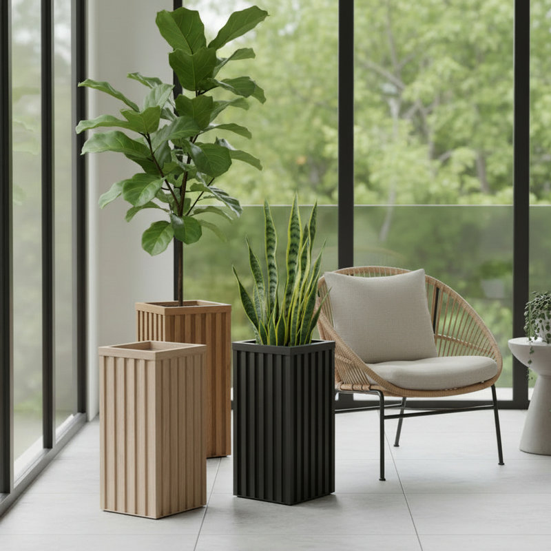 Bois de frêne brun carré poteau de plantation Grove Léger en aluminium pré-découpé Drainage moderne en bois massif Finition de ton bois massif Plateau en plastique réglable pour les pieds en caoutchouc d'eau Planchers fabriqués avec plusieurs plantes