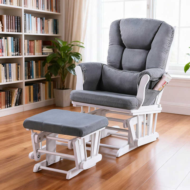 Dark Gray Microfiber Glider Chair With Ottoman And Side Pocket - Smooth Swivel Motion For Ultimate Relaxation, Gray