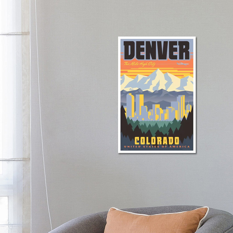 Denver Travel Poster by Jim Zahniser - Wrapped Canvas Print, 66.04 cm H x 45.72 cm W